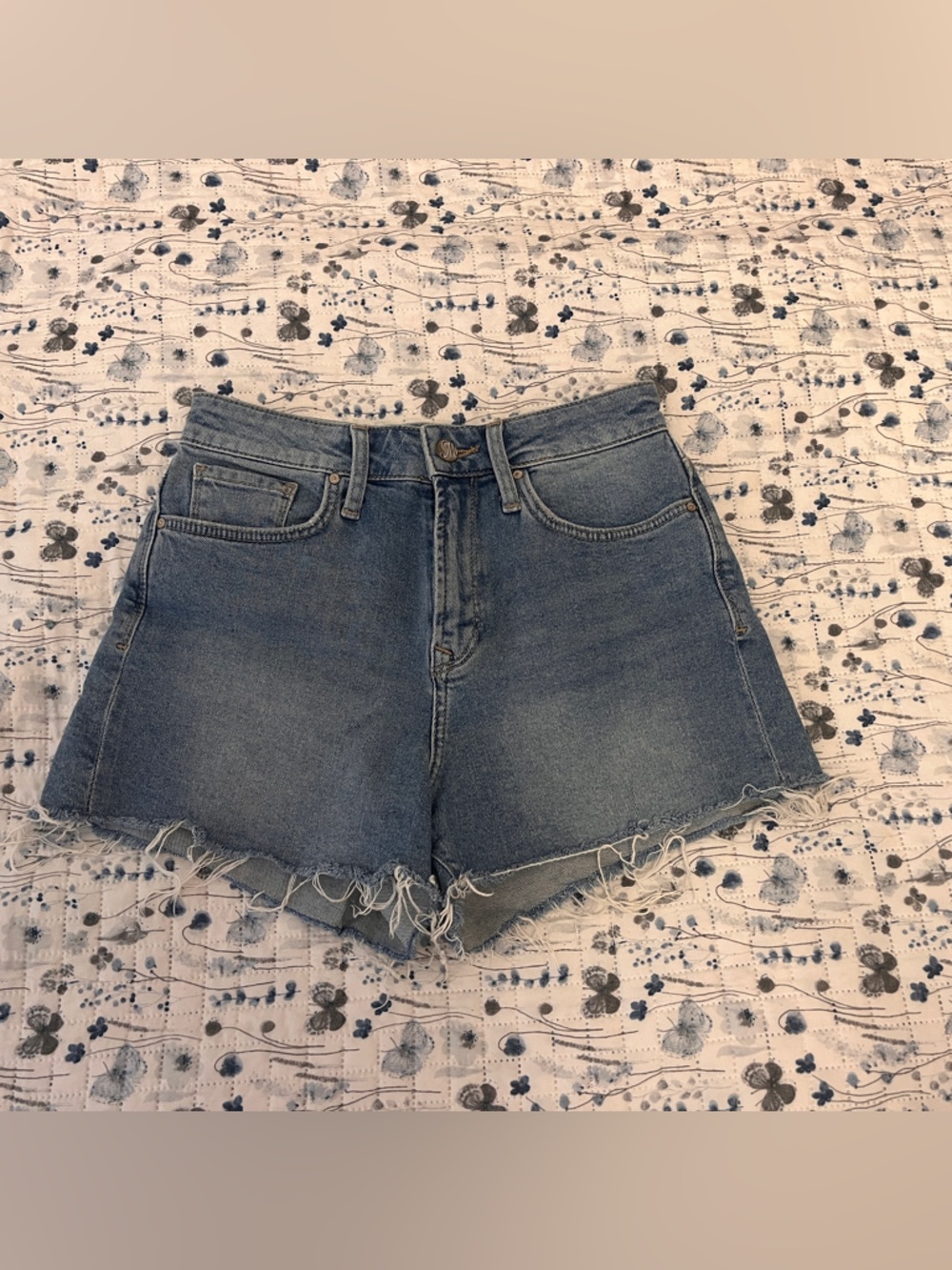 Mavi Medium Blue High-Rise Frayed Denim Shorts